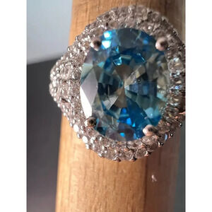 10k white gold blue topaz and white zircon double halo ring size 9